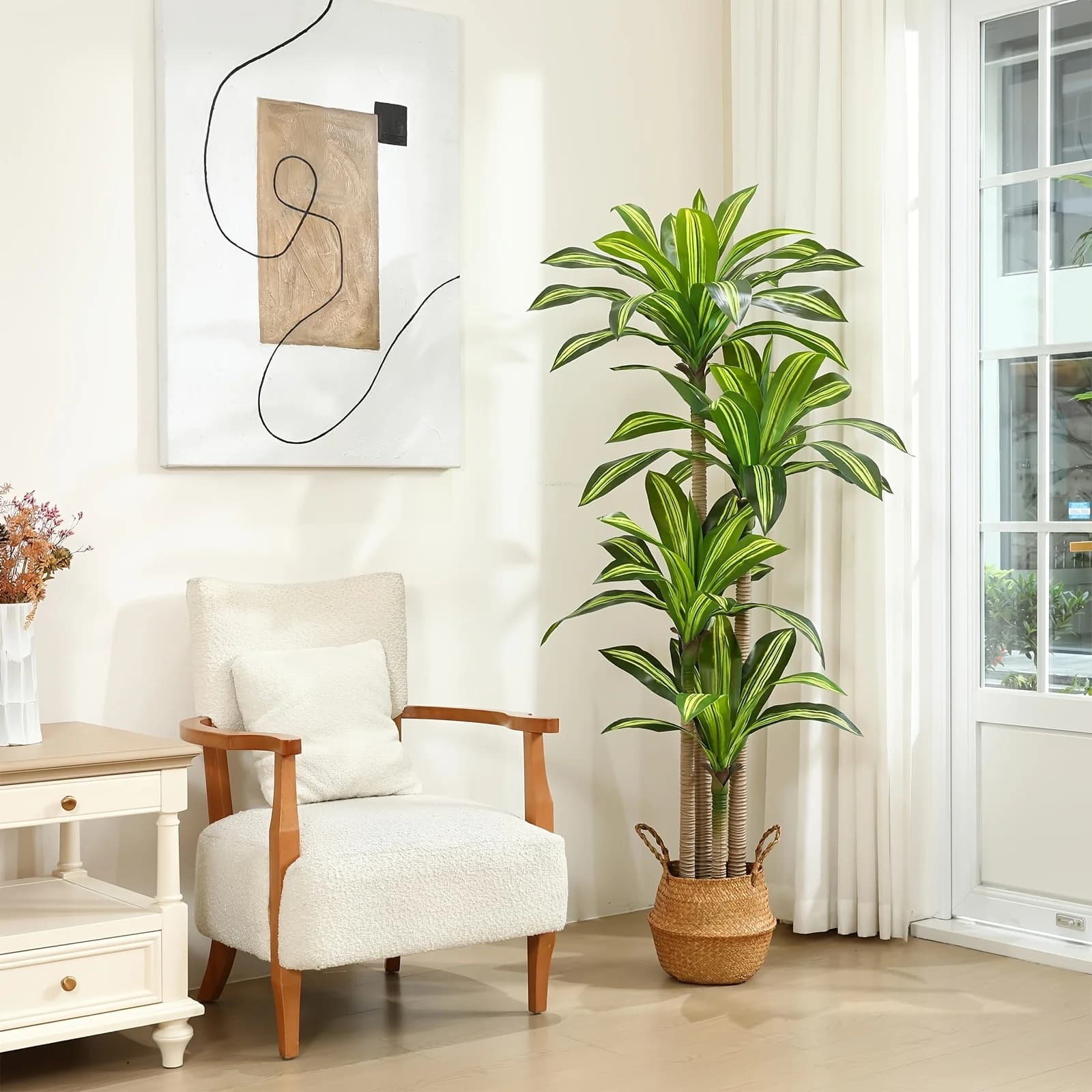 Dracena Artificiale Realistica in Plastica (Palmistrella) - Pianta Finta da 1,2 m per Interni/Esterni, per Casa, Ufficio, Patio