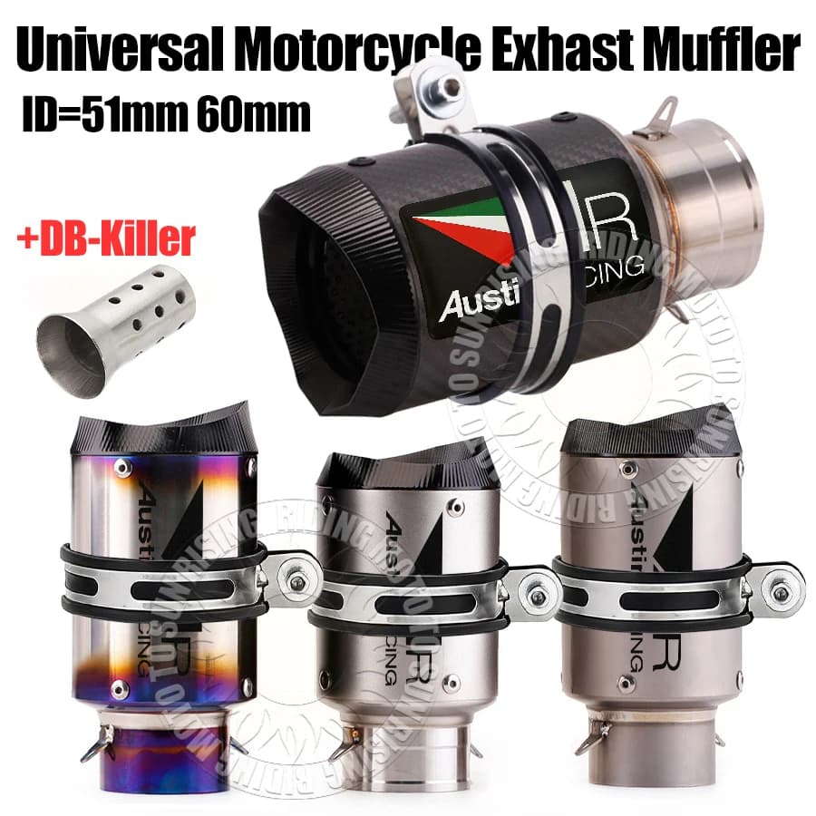 51mm 61mm Carbon/Stainless/Titanium AR Motorcycle Exhaust Muffler For Kawasaki Honda Yamaha KTM CF Suzuki Ktm Bmw etc Tail Pipe