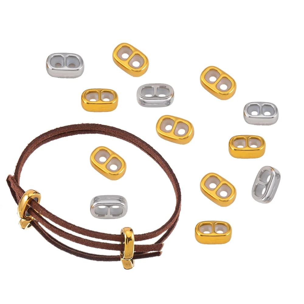 5 pezzi PVD tappo in acciaio inossidabile perline distanziatore anello in silicone antiscivolo doppio foro tappo terminale di regolazione braccialetti fai da te creazione di gioielli