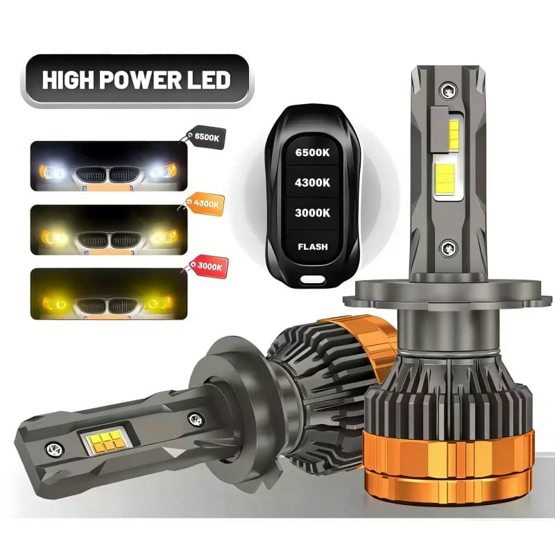 Fari LED H4 Tricolore con Telecomando H11 H9 HB3 9005 HB4 9006 H1 H9 160W 6500K 4300K 3000K per Luci Auto