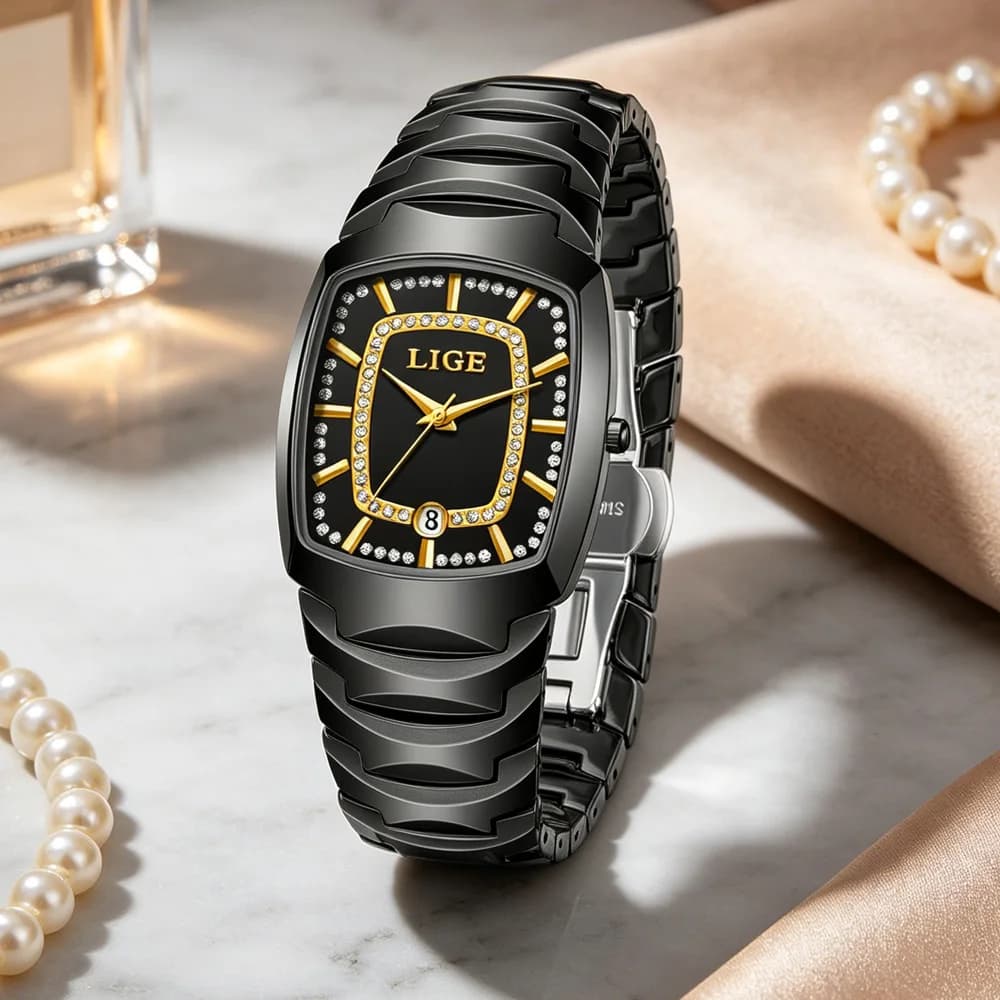 LIGE Luxury Ladies Watch Ceramic Waterproof Quartz Watch for Woman High Quality Female Clock Elegant Women's Watches+Box