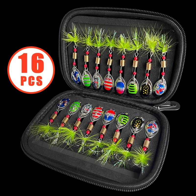 Kit di Esche Metalliche Rotanti con Ganci ad Alta Resistenza per la Pesca di Persico, Luccio e Trota in Acqua Dolce/Salata, 16/10 Pezzi