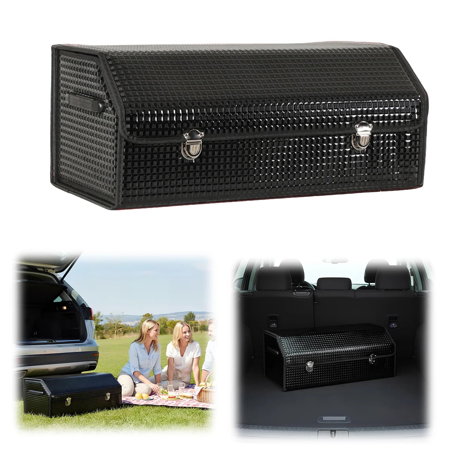 Organizer per Bagagliaio Auto SUV, Contenitori Pieghevoli con Coperchio, Scatola Portaoggetti (Nero)