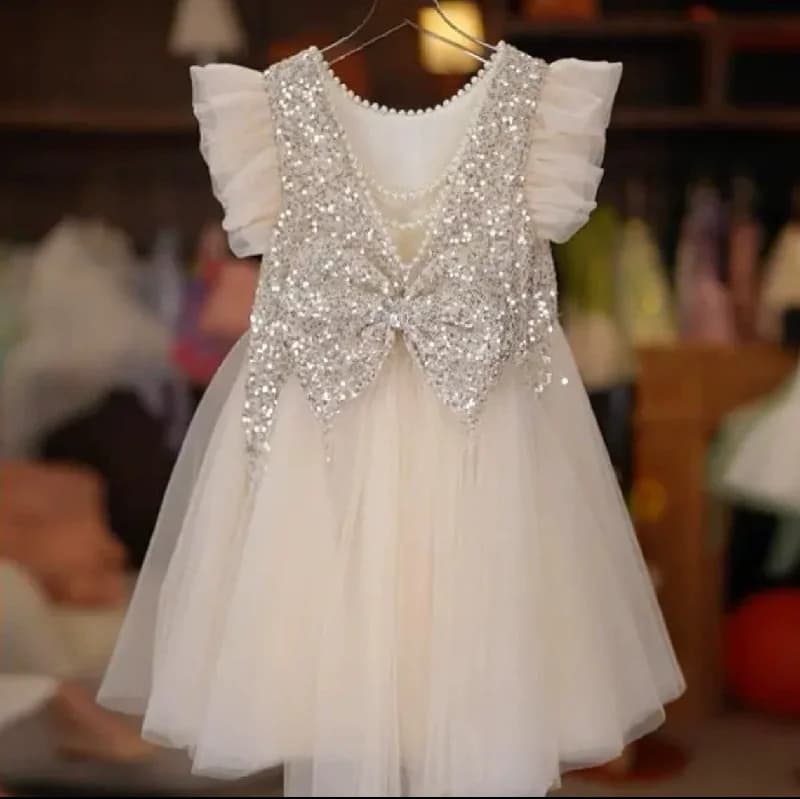 Abiti da principessa con paillettes per ragazze Abito con maniche svasate in rete per bambini Elegante canotta dolce Gonna Abito da festa Ballo 2-10 anni