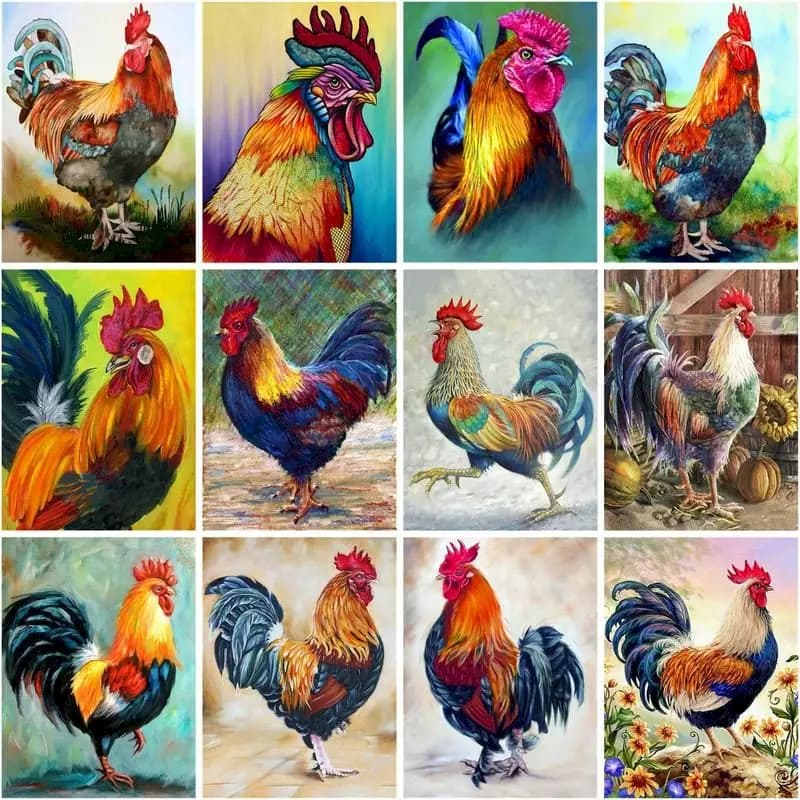 CHENISTORY Diy Pictures By Number Hens Kits Drawing On Canvas Painting By Numbers Rooster Animal Acrylic Modern Home Decor