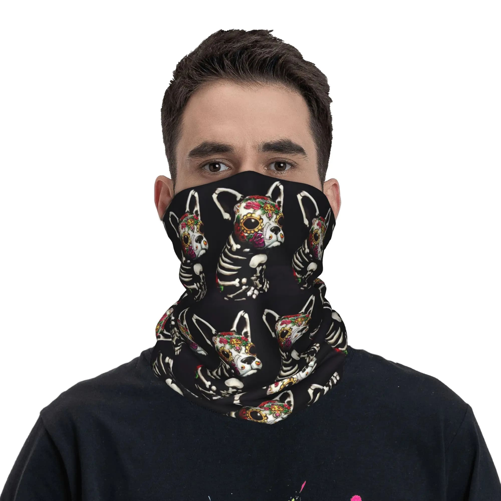 Bandana with print Day of the Dead Dog, neck warmer, printed face scarf, running mask, windproof, for man, woman, adult