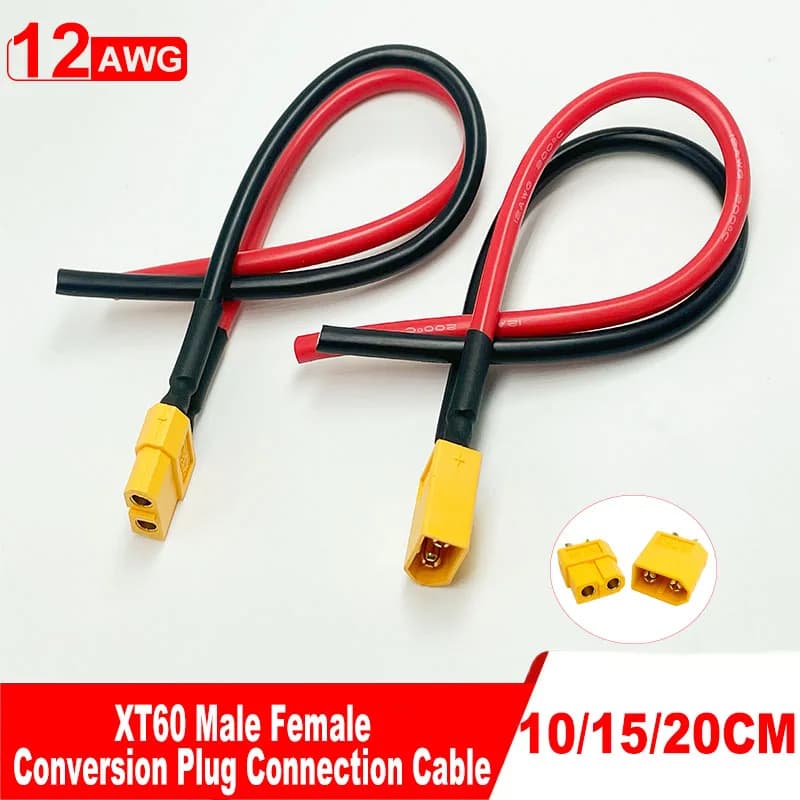 XT60 female and male connector with soft silicone cable 10/15/20 cm - 12 AWG for lithium polymer batteries RC cables FPV drones