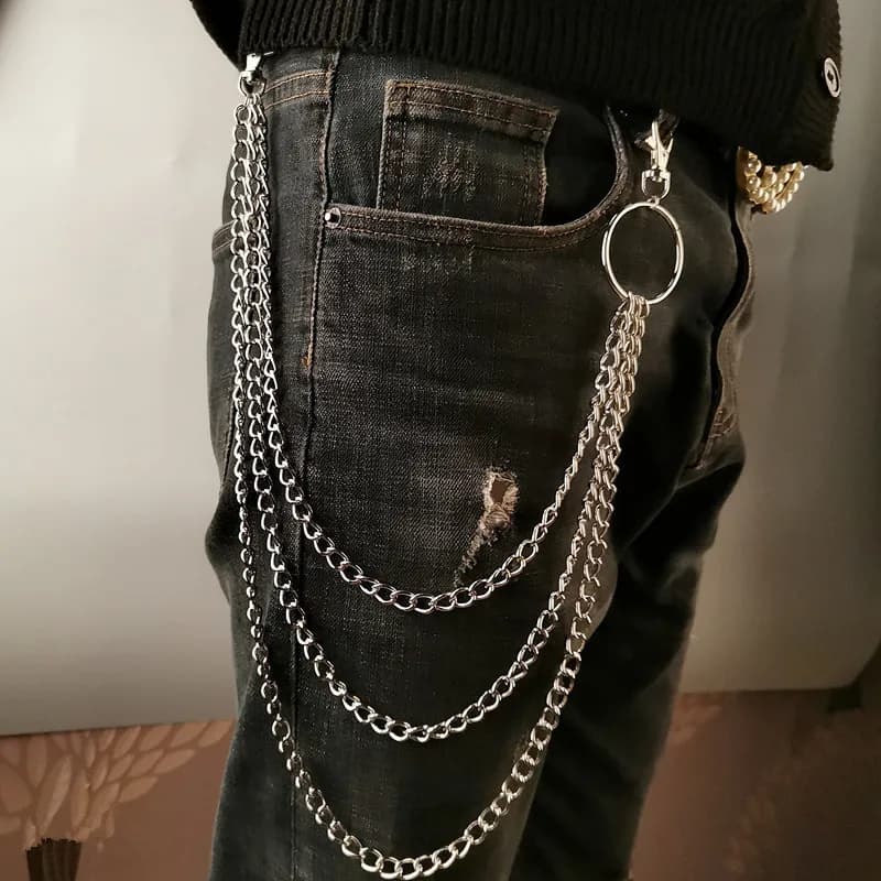 Catena in metallo per cintura HipHop Rock Punk, gancio per pantaloni, catena per portafoglio in metallo, portachiavi con anello e clip, gioielli