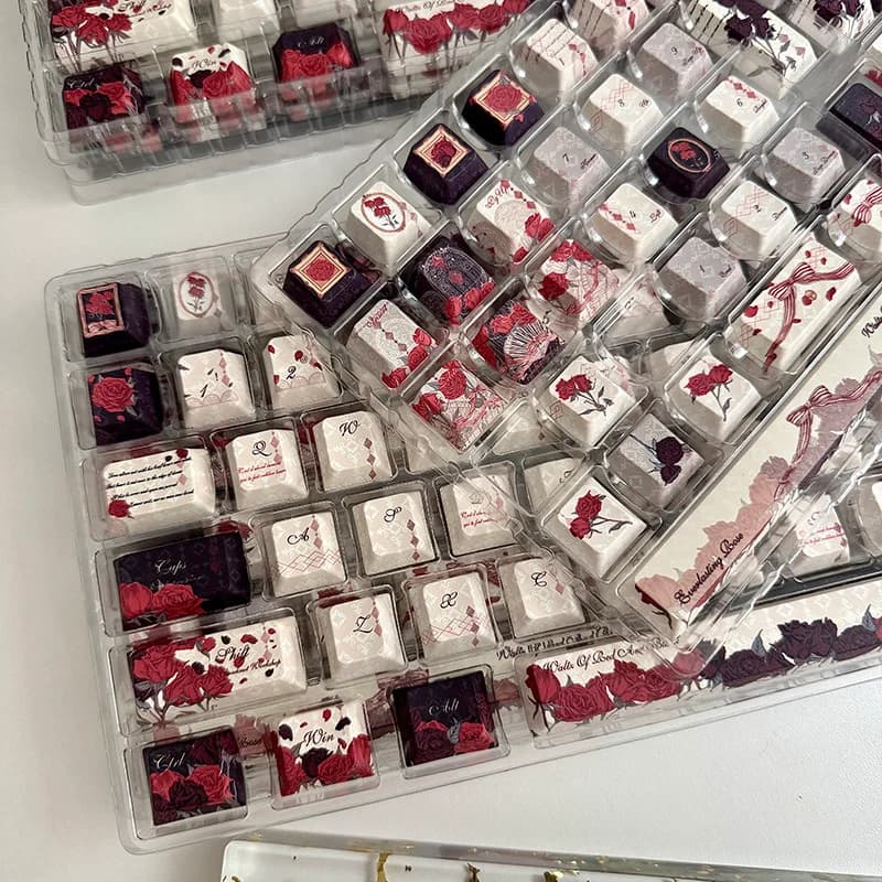 Keycaps a Tema Rosa Rossa e Nera, Nuovi Originali di Fabbrica, Altezza Standard, Sublimazione su Cinque Lati, Personalizzati per Tastiere Meccaniche