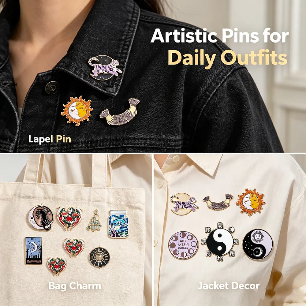 Witchy Mystic Enamel Pins Set Yin Yang Tarot Card Sun Moon Phase Tiger Lapel Brooch Badge Backpack Decor Collectible Gifts