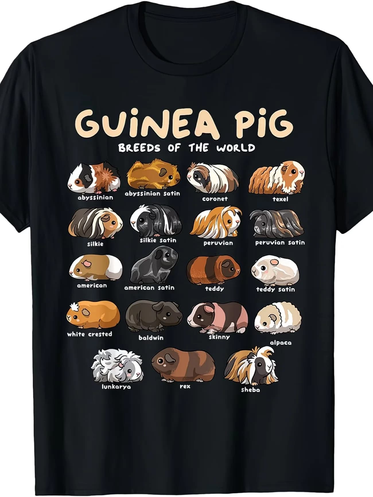 Maglietta grafica Guinea Pig Breeds Of The World per uomo e donna, estiva, a maniche corte, casual, Kawaii, Cavy, per amanti degli animali domestici, maglietta Harajuku