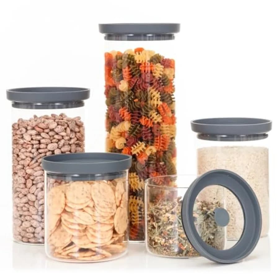 Contenitori per Cucina con Coperchi Ermetici in Silicone Senza BPA, Barattoli per Dispensa con Chiusura Ermetica per Preparazione Pasti, Pasta e Alimenti
