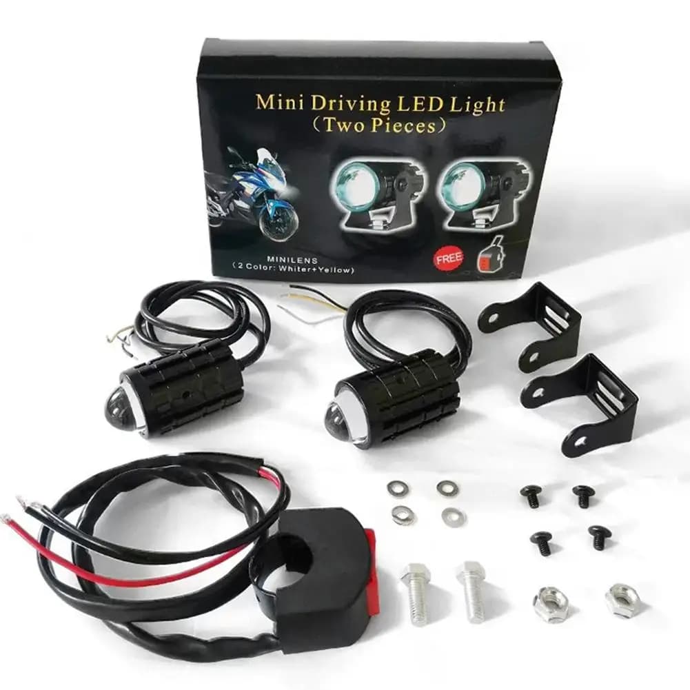 Universale moto LED faro Mini proiettore lente doppio colore auto ATV scooter guida fendinebbia faro ausiliario lampada