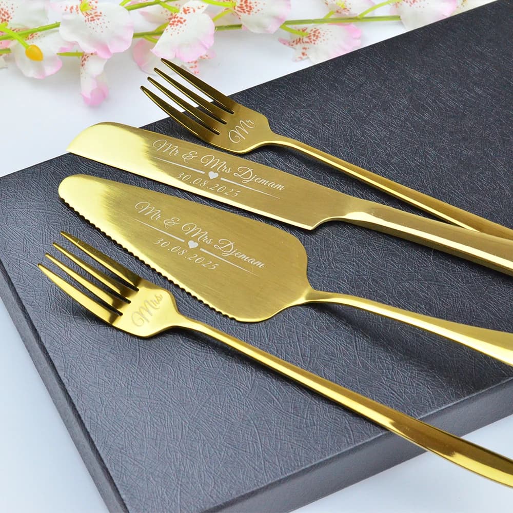 1 Set Customized Server Set With Forks in Gift Box Personalized Wedding Cake Knife Laser Name Party Favor Engraving Knife