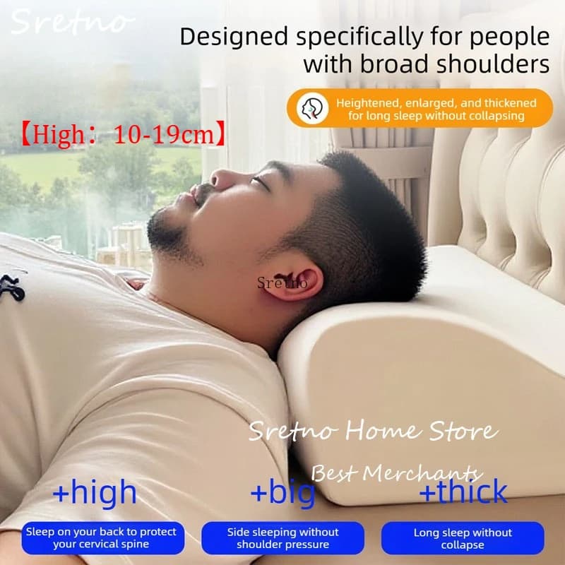 SRETNO Cuscino in memory foam alto 19 cm, rimbalzo alto non facile da incolporre Protegge i cuscini della colonna vertebrale cervicale aiutano a dormire per adulti