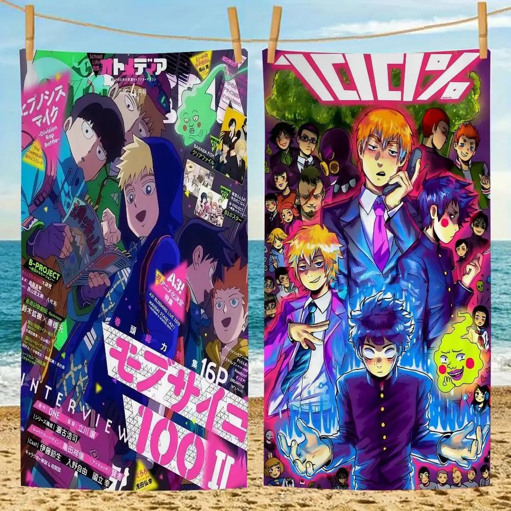 Asciugamani da Spiaggia in Microfibra con Motivi Anime Mob Psycho 100, Asciugatura Rapida, per Spiaggia, Piscina, Viaggi, Nuoto e Yoga