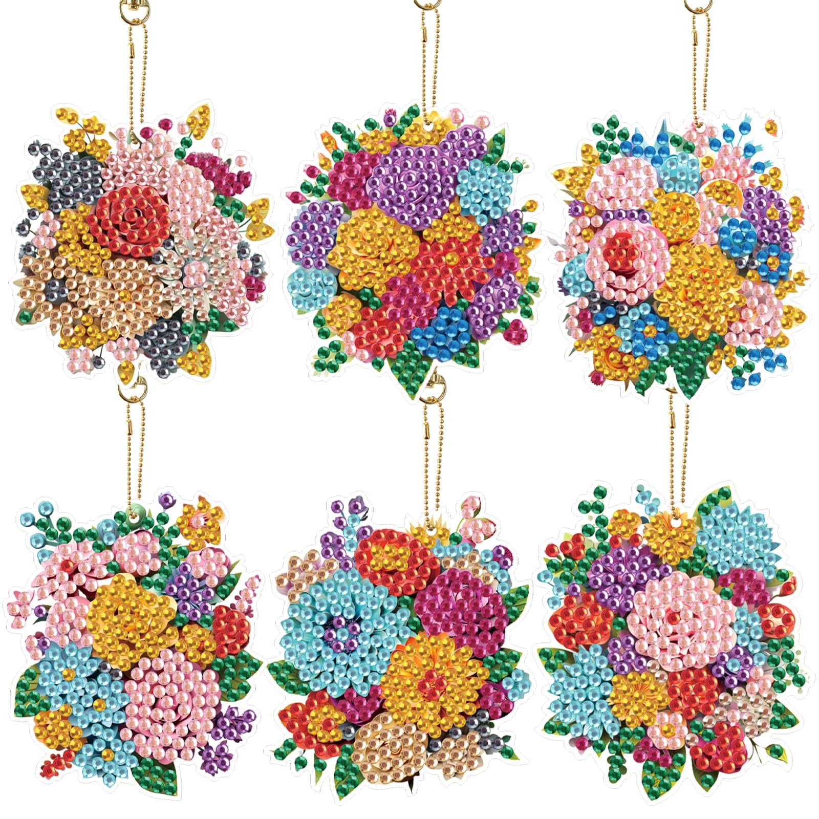 Kit portachiavi pittura artistica con diamanti da 6 pezzi, bouquet di fiori Ornamenti artistici con diamanti fai da te Borsa Chiave Ciondolo Artigianato d'arte Decor Regali fatti a mano