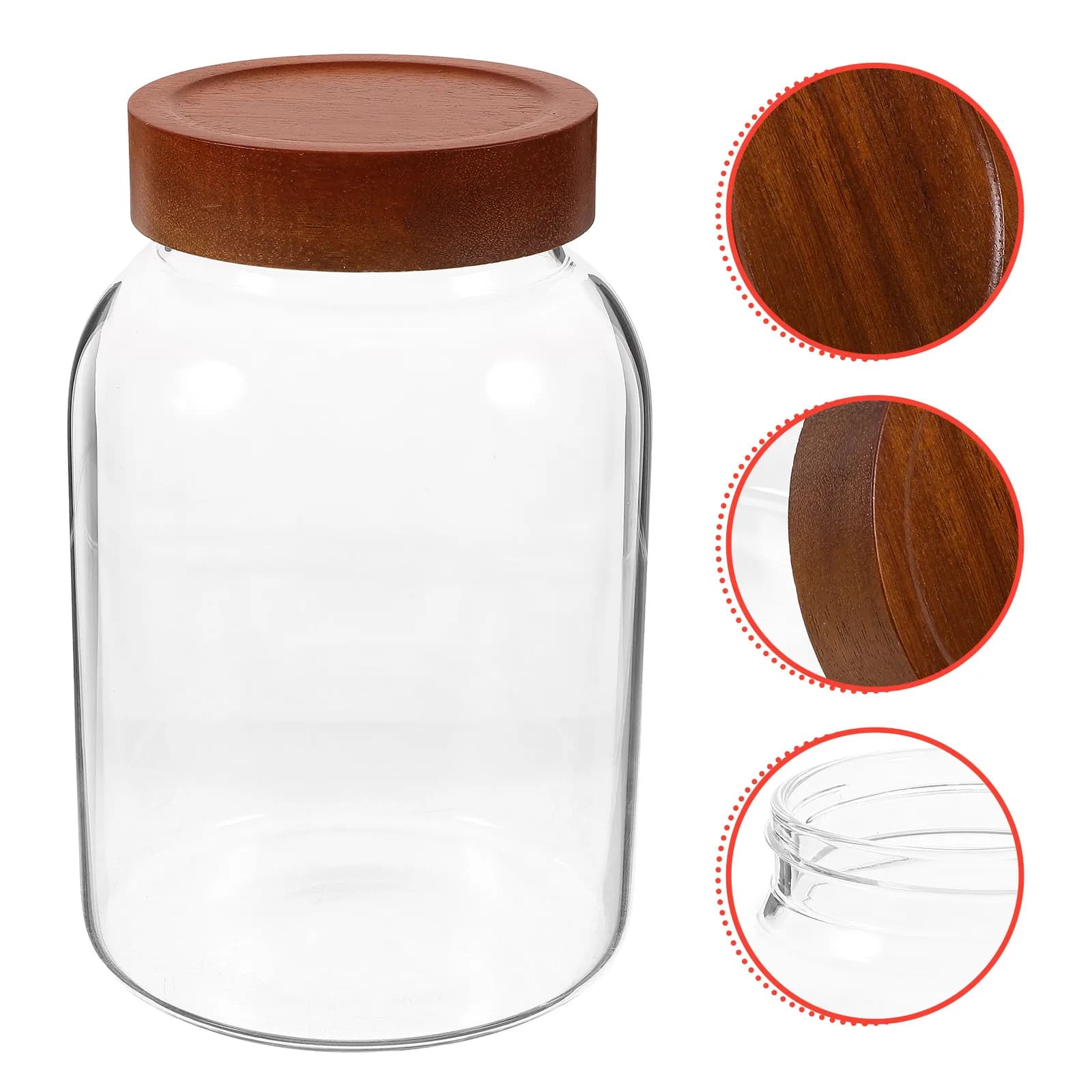 Premium High Borosilicate Glass Storage Jar with Airtight Wood Lid Wide Mouth for Dried Fruits Cereals Salt Pepper Fresh Food