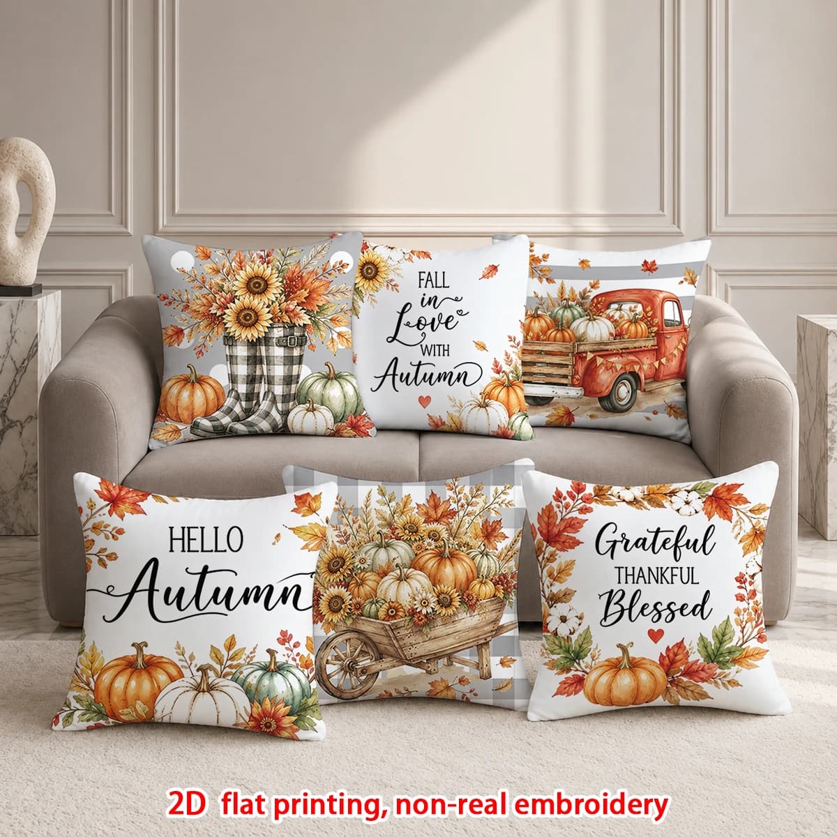 1pc Fall Thanksgiving Farmhouse Throw Pillow Covers, Autumn Pumpkin Sunflower Truck Decorative Cushion Cases for Sofa Couch Bed