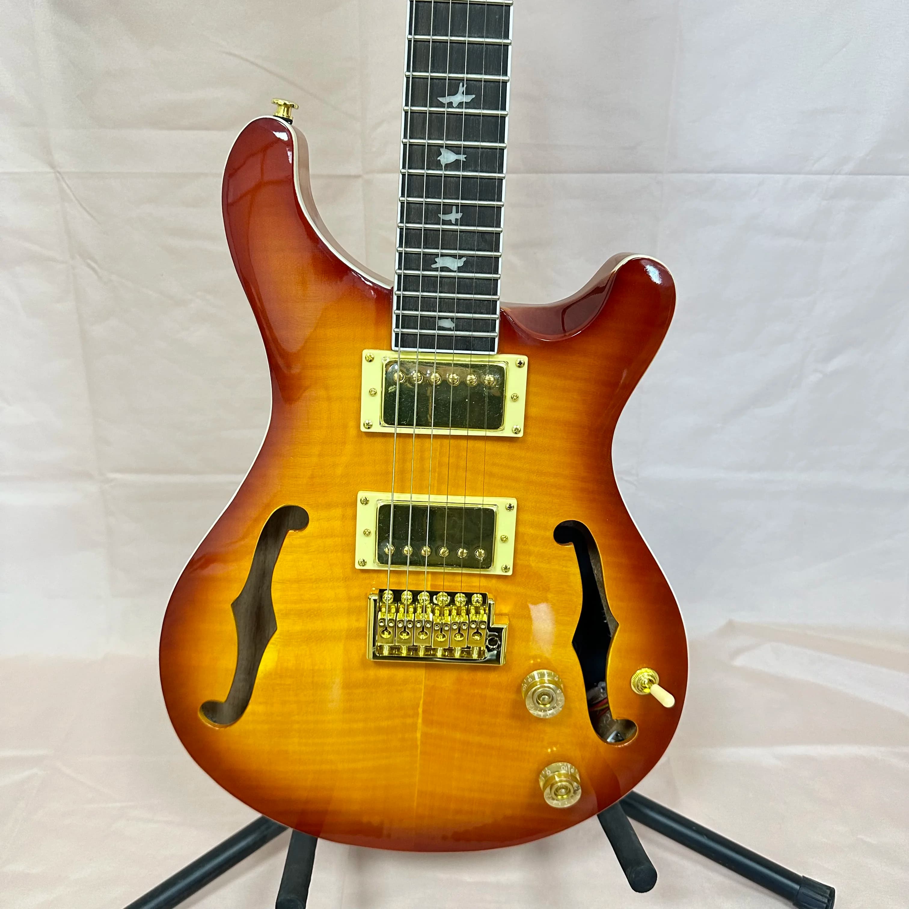 US Warehouse PRS Hollowbody Electric Guitar Flamed Maple Top Sunburst Finish Gold Hardware Bird Fret Inlay Jazz Blues Guitar