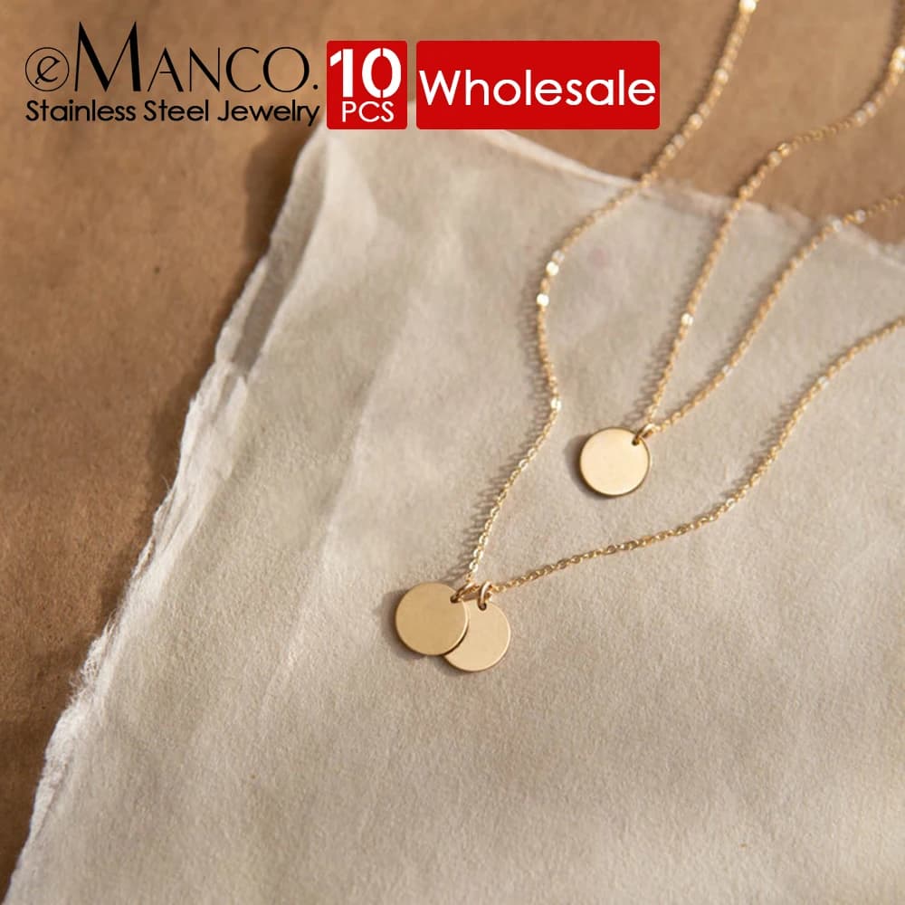 EManco 10PCS Color oro donna uomo ciondolo vuoto 6/9mm disco in acciaio inox collana girocollo catena moneta gioielli personali per