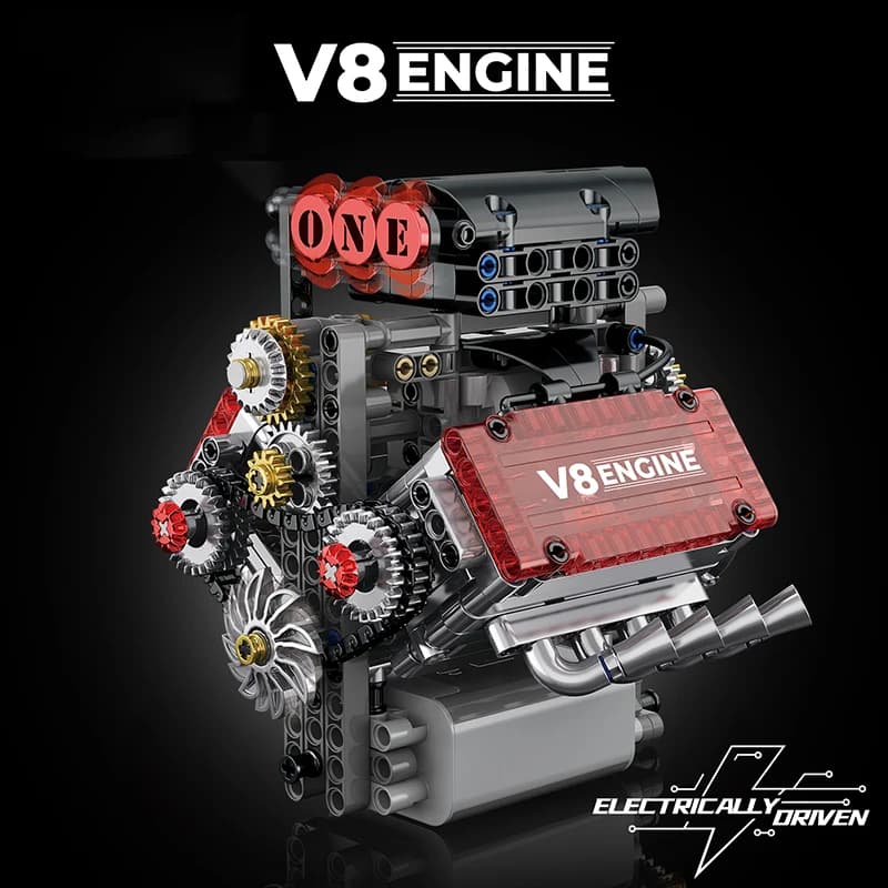 Modello di Simulazione Motore V8 in Mattoncini, Blocchi da Costruzione Elettrici, Parti Tecniche per Auto, Giocattoli Creativi, Regali per Ragazzi e Adulti