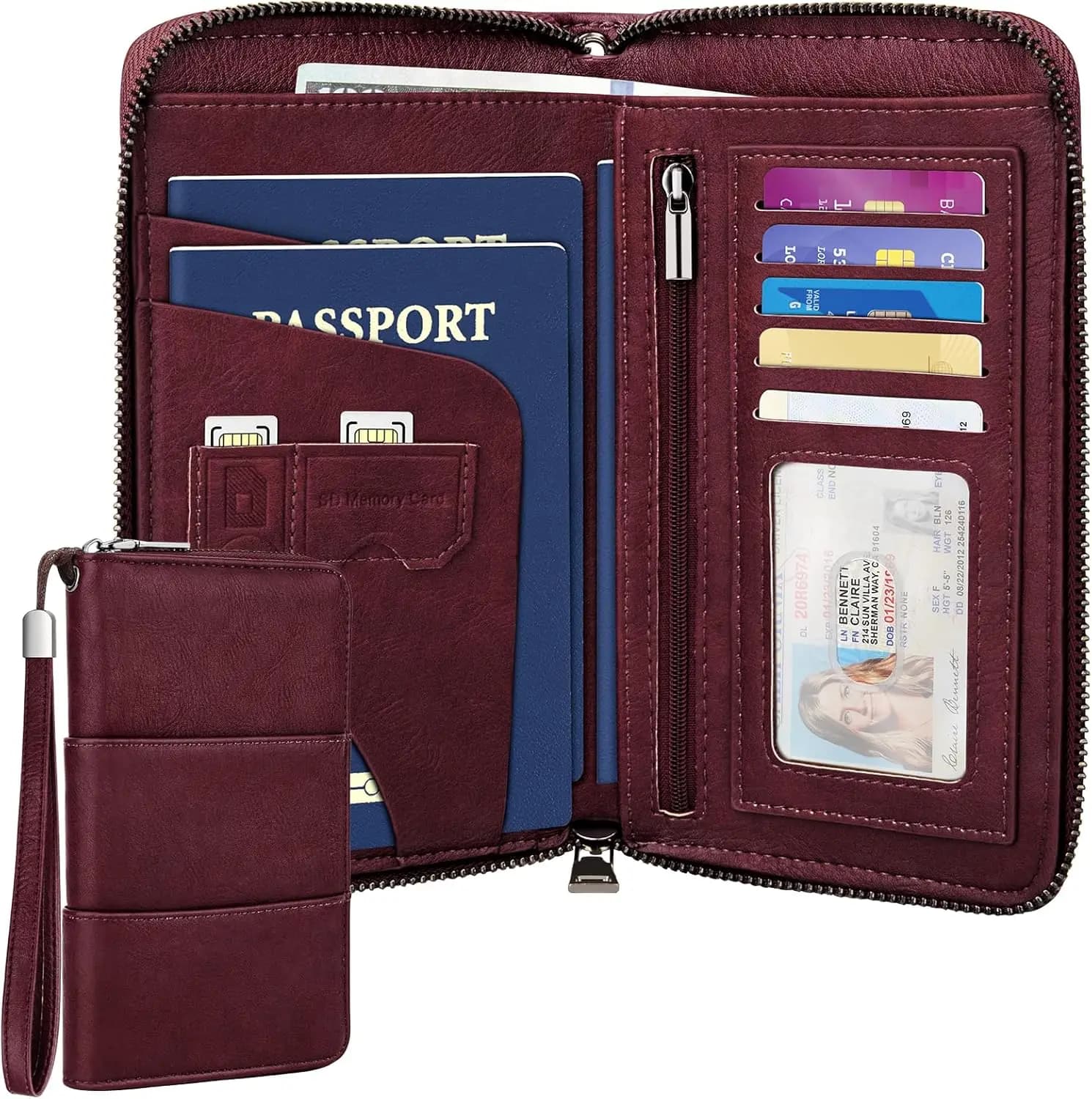 Porta Passaporto con Protezione RFID e Cerniera, Organizzatore Documenti da Viaggio Multistrato per Donne e Uomini, Portafoglio in Pelle PU