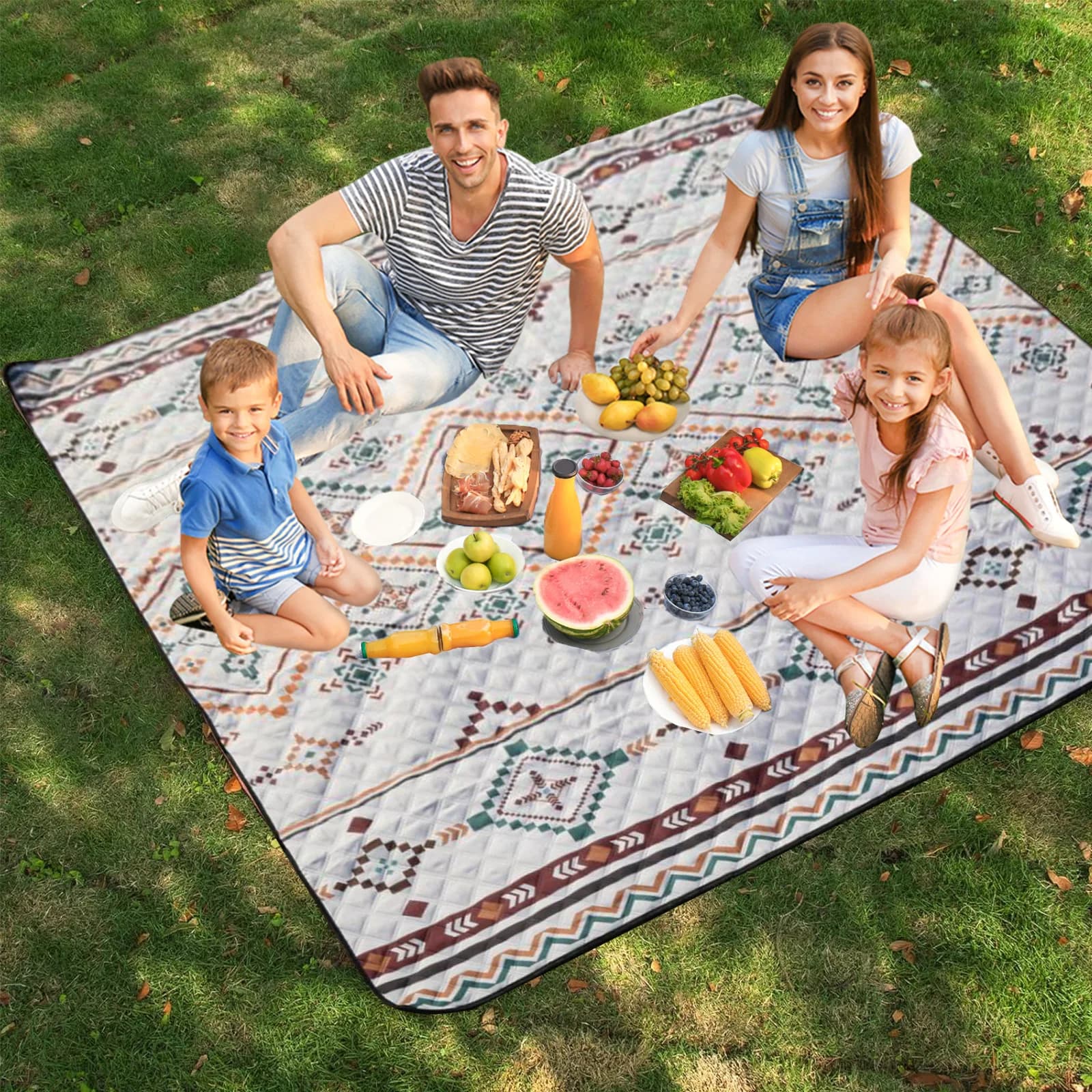 Coperta da picnic impermeabile e ispessita, tappetino da spiaggia grande 200×200 cm resistente alla sabbia, tappetino da campeggio pieghevole con maniglia per il trasporto