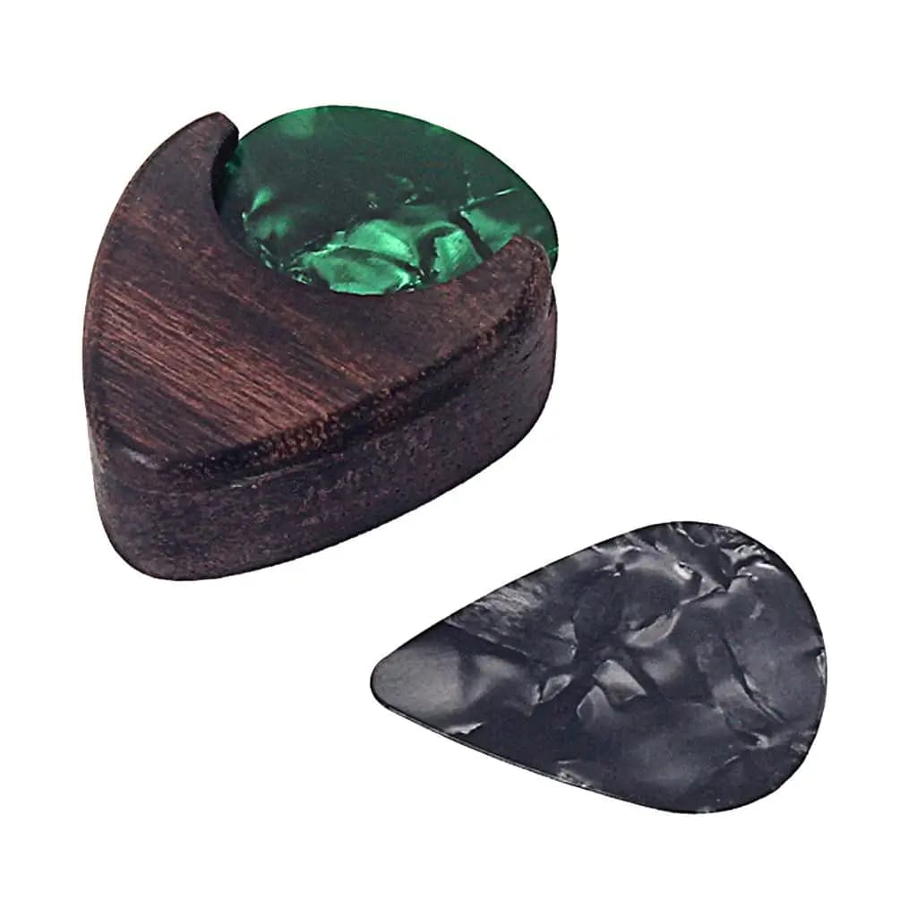 Scatola porta plettri vintage in legno a forma triangolare, accessorio per chitarristi di chitarra acustica ed elettrica