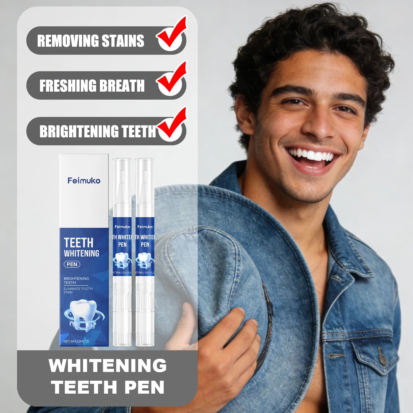 Feimuko teeth whitening pen makes radiant teeth refreshing to the lasting mint taste protects teeth improves the appearance of teeth