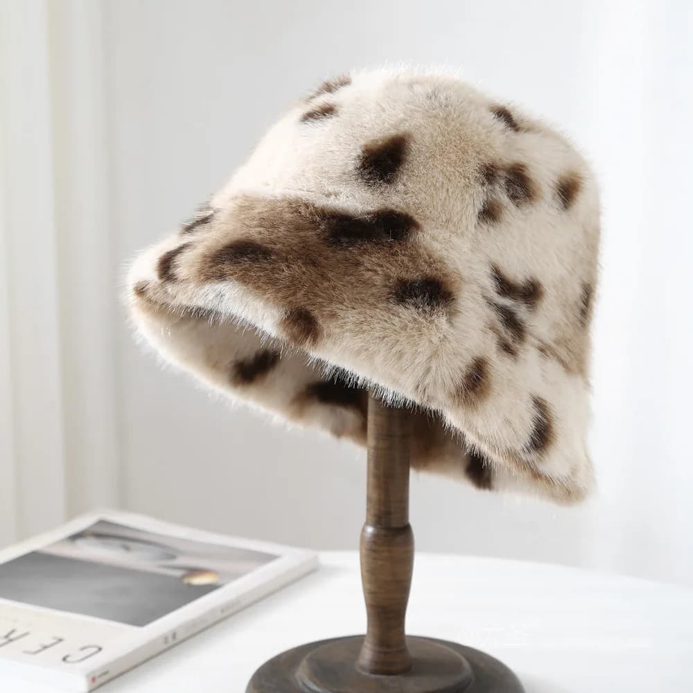 ‌ Cappello da pescatore invernale da donna in pelliccia sintetica con stampa leopardata – Berretto casual caldo e alla moda Street Style Nuovo