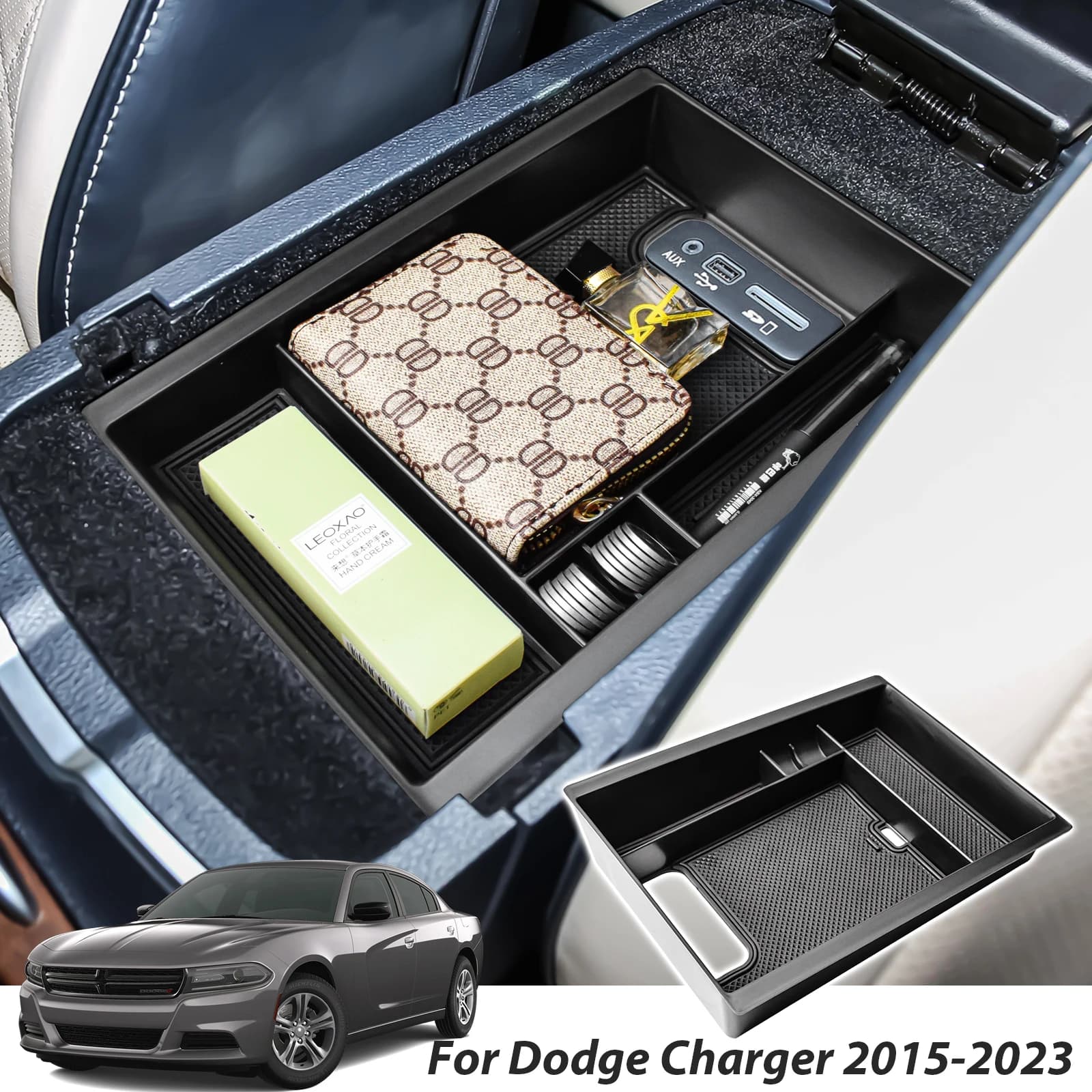 Organizer per Console centrale per Dodge Charger 2015 2016-2022 2021 2023 portaoggetti per braccioli inserto per vassoio per auto accessori in ABS scatola per auto