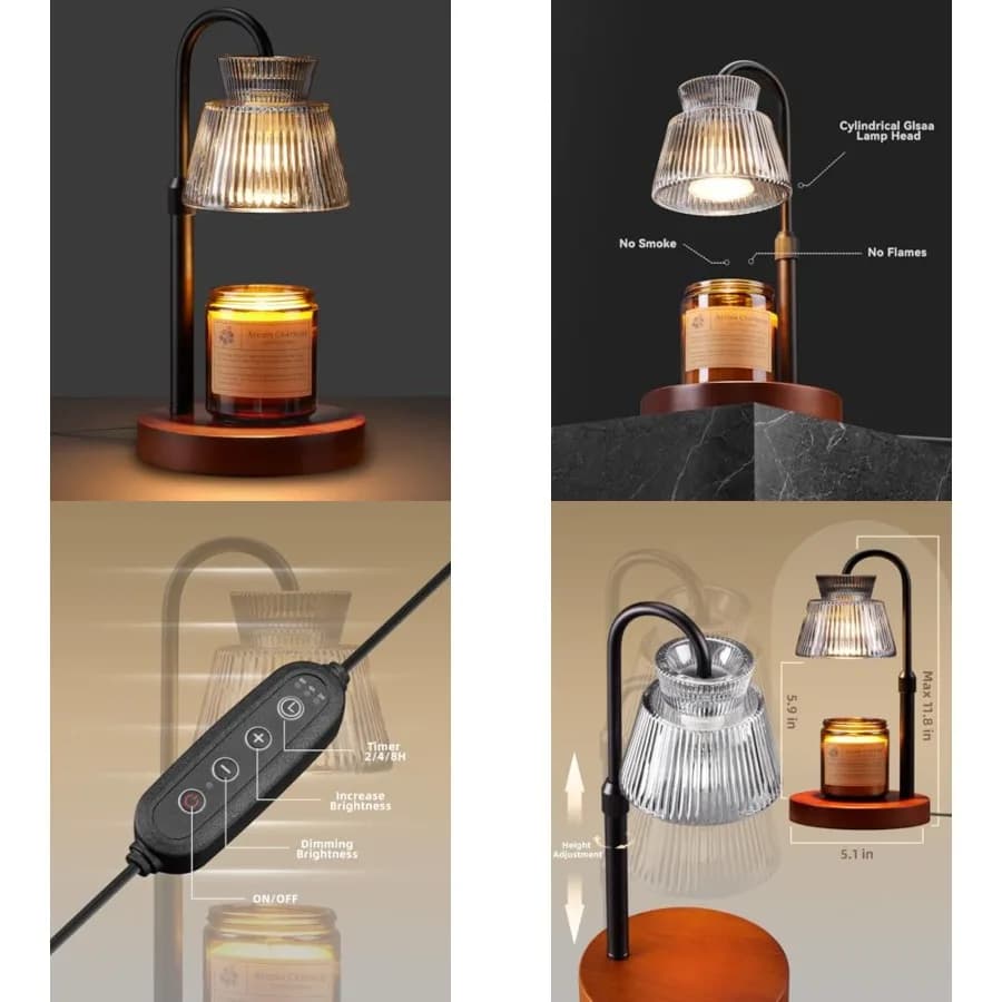 Lampada Scaldacera con Timer e Dimmer per Candele Profumate in Barattolo, 2 Lampadine, Regalo di Compleanno per Donne, per Riscaldare la Casa