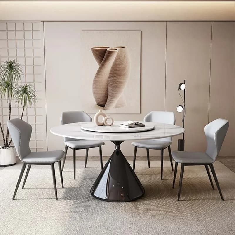Tavolo da pranzo rotondo con giradischi Gambe moderne Tavolo di lusso dal design in metallo Piccolo ristorante Mesa Redonda Comedor Mobili da ristorante