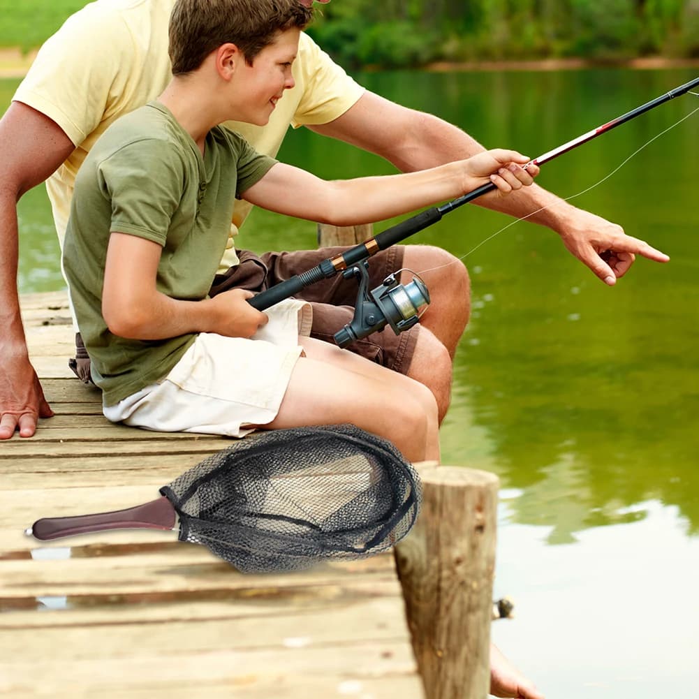 Folding Trout Net Wooden Handle Fly Fishing Net Catch and Release Net Outdoor Stream Fishing Tools Accessory