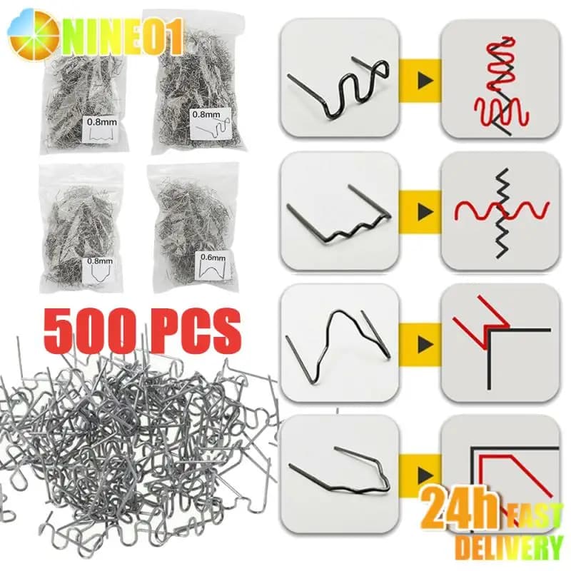 500PCS 0.6/0.8mm graffette per cucitrice a caldo per paraurti auto saldatore in plastica Kit di riparazione automobilistica cucitrice a caldo strumenti di saldatura per saldatura
