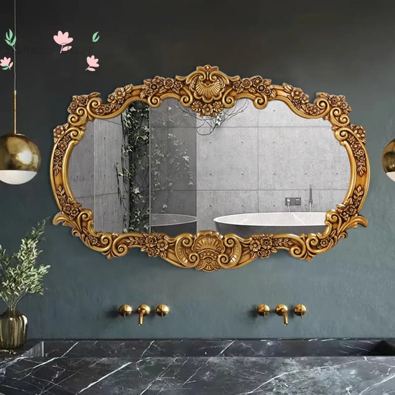 Carved European dressing mirror wall hanging decorative mirror bathroom half body mirror wall hanging