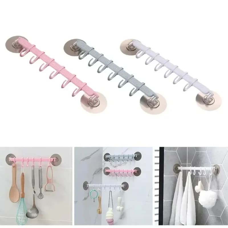 Gancio a ventosa blu/bianco/rosa a 6 file per cucina e bagno, appendiabiti ad angolo senza lasciare segni