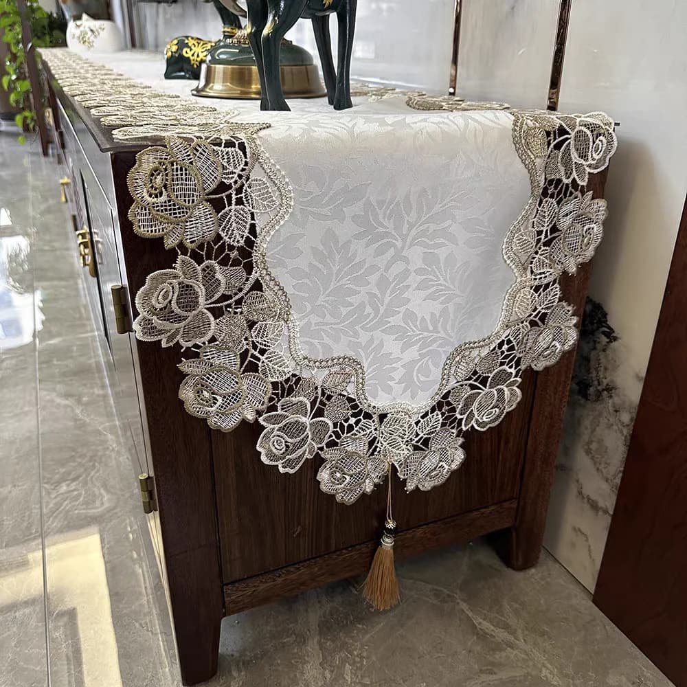European Style Simple Luxury White Lace Fabric Table Flag TV Cabinet Shoe Cabinet Five Drawer Dust Cover Scarf Home Decor