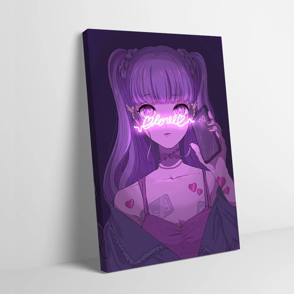 Anime Girl With Neon Love Sign Stampa Poster Immagini Wall Art Canvas Painting Regalo per immagini decorative Decorazioni per la casa