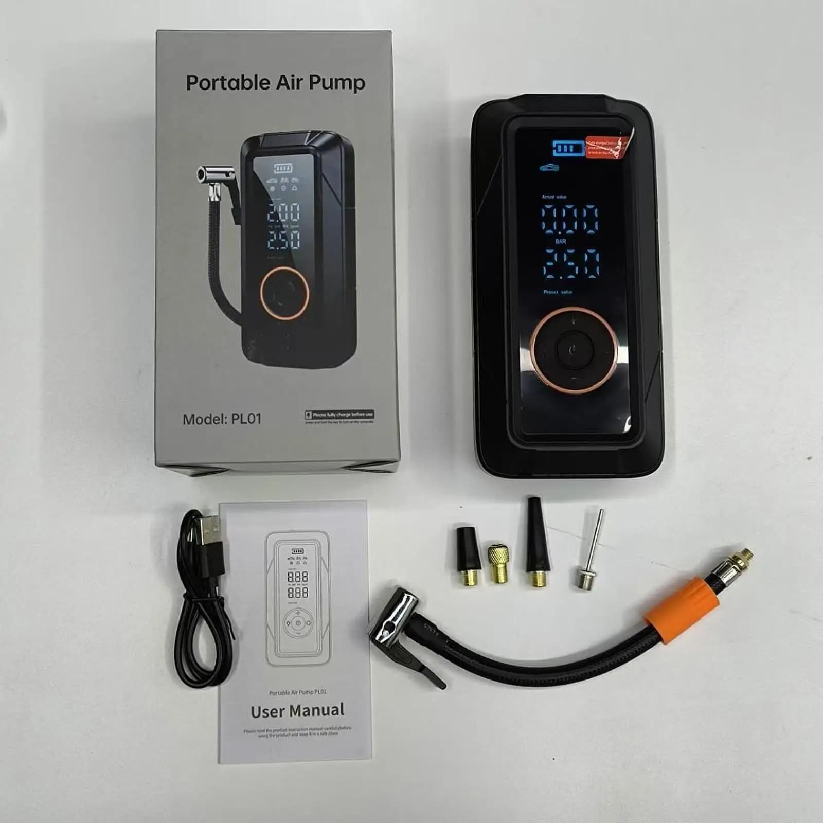 Compressore d'aria portatile per gonfiaggio pneumatici con funzione di illuminazione di emergenza e power bank