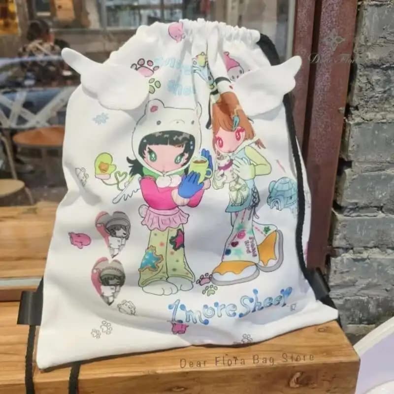 Lolita Japanese Cartoon Chic Drawstring Backpack Ladies Y2K Transparent DIY Display Ita Bag Students Canvas Lightweight Knapsack