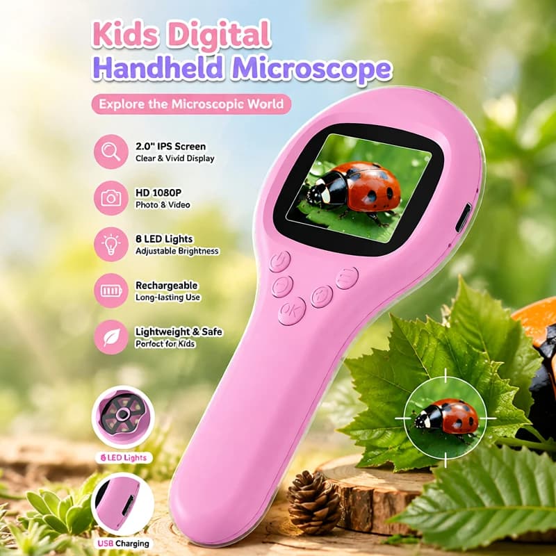 Microscopio Digitale HD Portatile 1000X con Connessione al Computer, Fotocamera 1MP, Giocattolo per Esperimenti Scientifici STEM per Bambini, Regalo di Compleanno