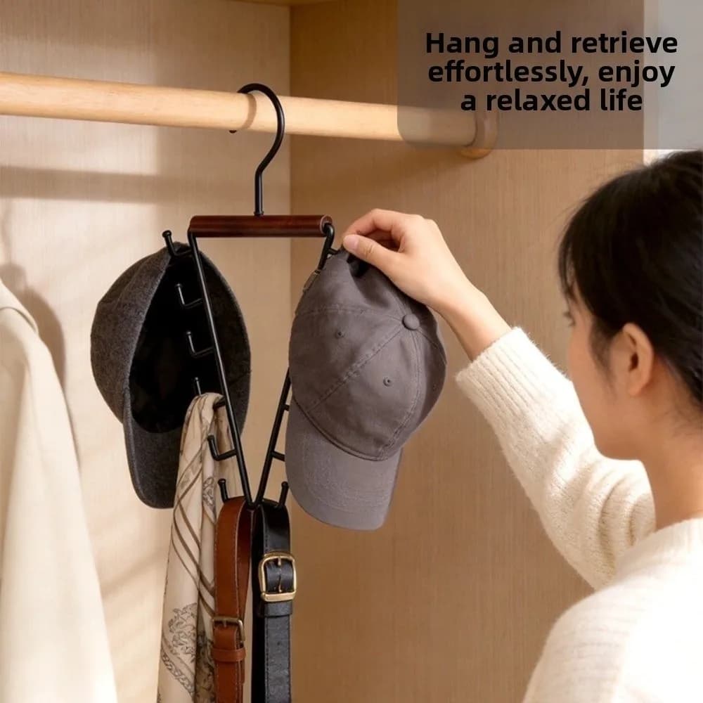 12 Hooks Clothes Storage Hangers’ 360° Rotating Wood Handle Metal V-Shape Hook Thick Hooks Triangular Laundry Hanger