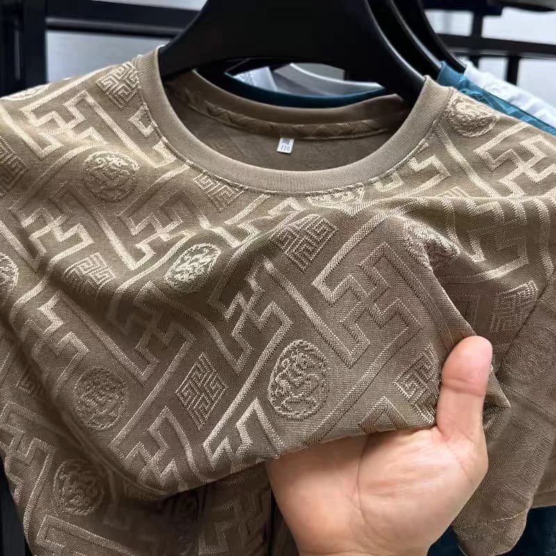 Fashion brand short sleeved men's round neck printed T-shirt hot selling summer new breathable cool silk comfortable casual top
