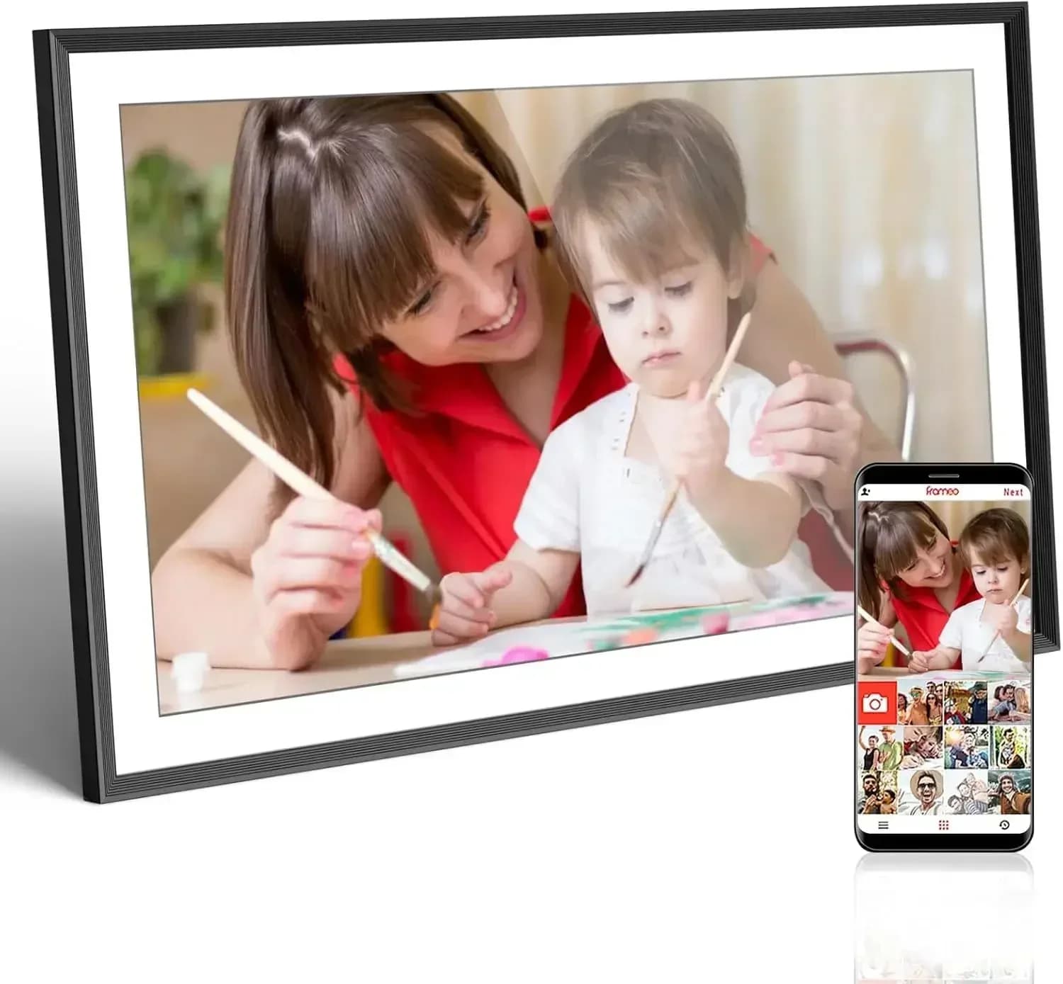 Frameo Digital Picture Frame 15.6 Inch, WiFi Smart Photo Frame with 32GB Storage, 1920x1080 IPS HD Touchscreen, Wall Mount & Tab