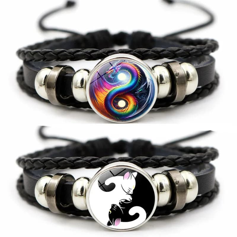 Bracciale in pelle Yin Yang Tai Chi per donna uomo gatto albero della vita foto vintage braccialetti con perline multistrato regalo