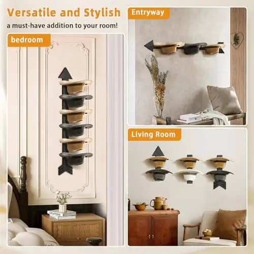Six-Tier Solid Wood Arrow-Shaped Wall Hat Rack With Integrated Horsehair Dust Brush For Western Home Decor