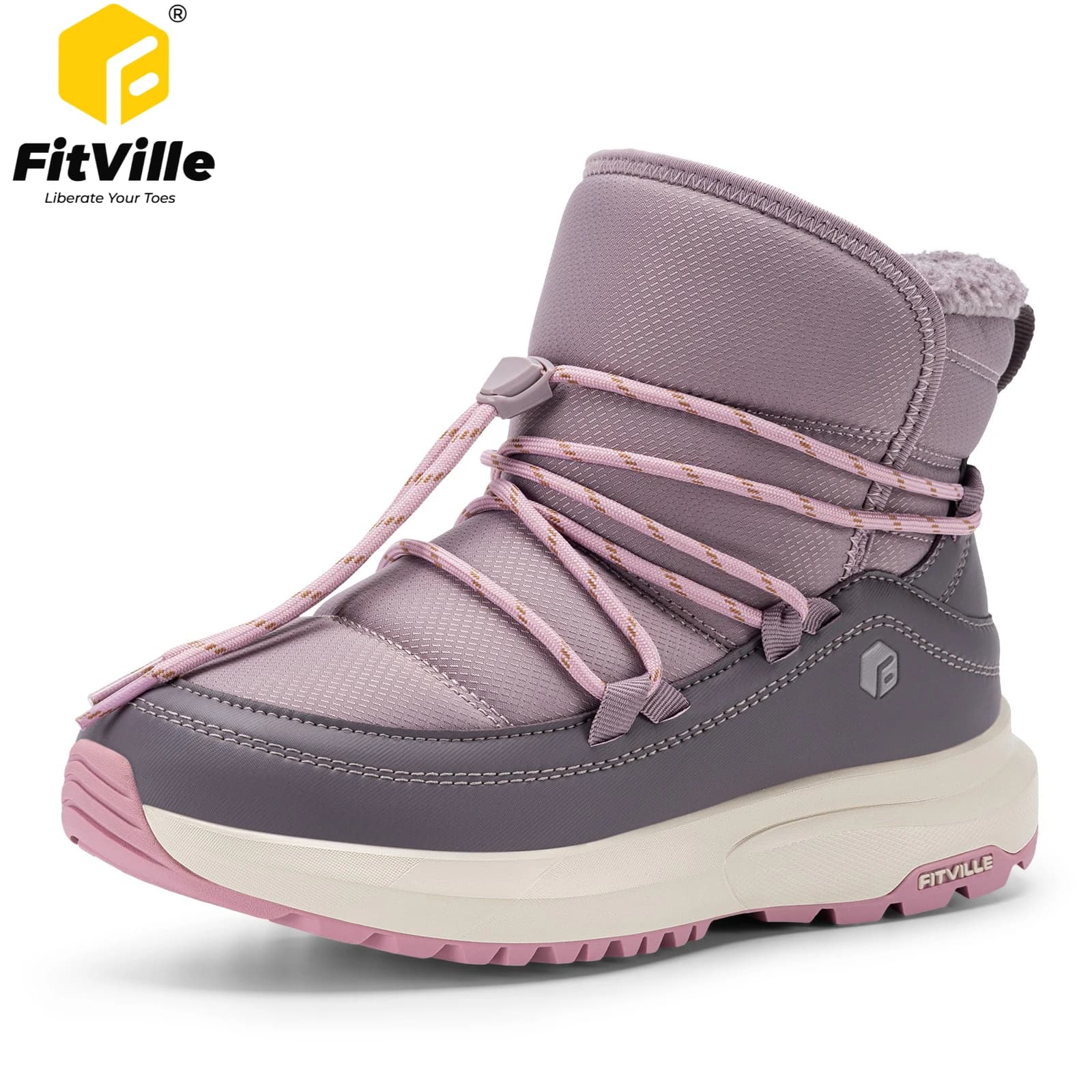 FitVille Women's Winter Boots Extra Wide Cotton Snow Boot Water-repellent Thick Plus Velvet High Hiking Shoes for Women Non-slip