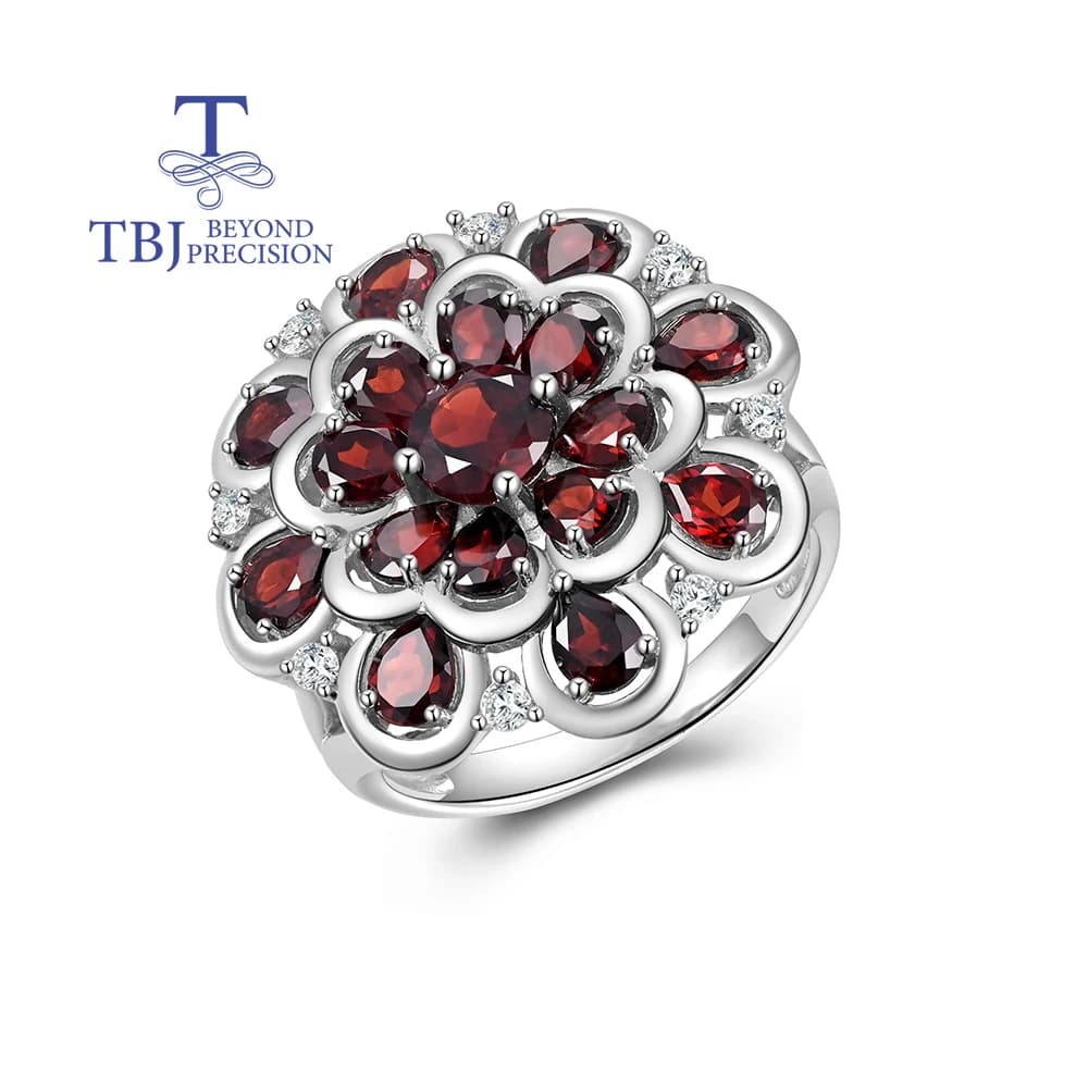 2026, Luxury ring with natural garnet, January lucky stone, 925 sterling silver, elegant jewel refined by woman